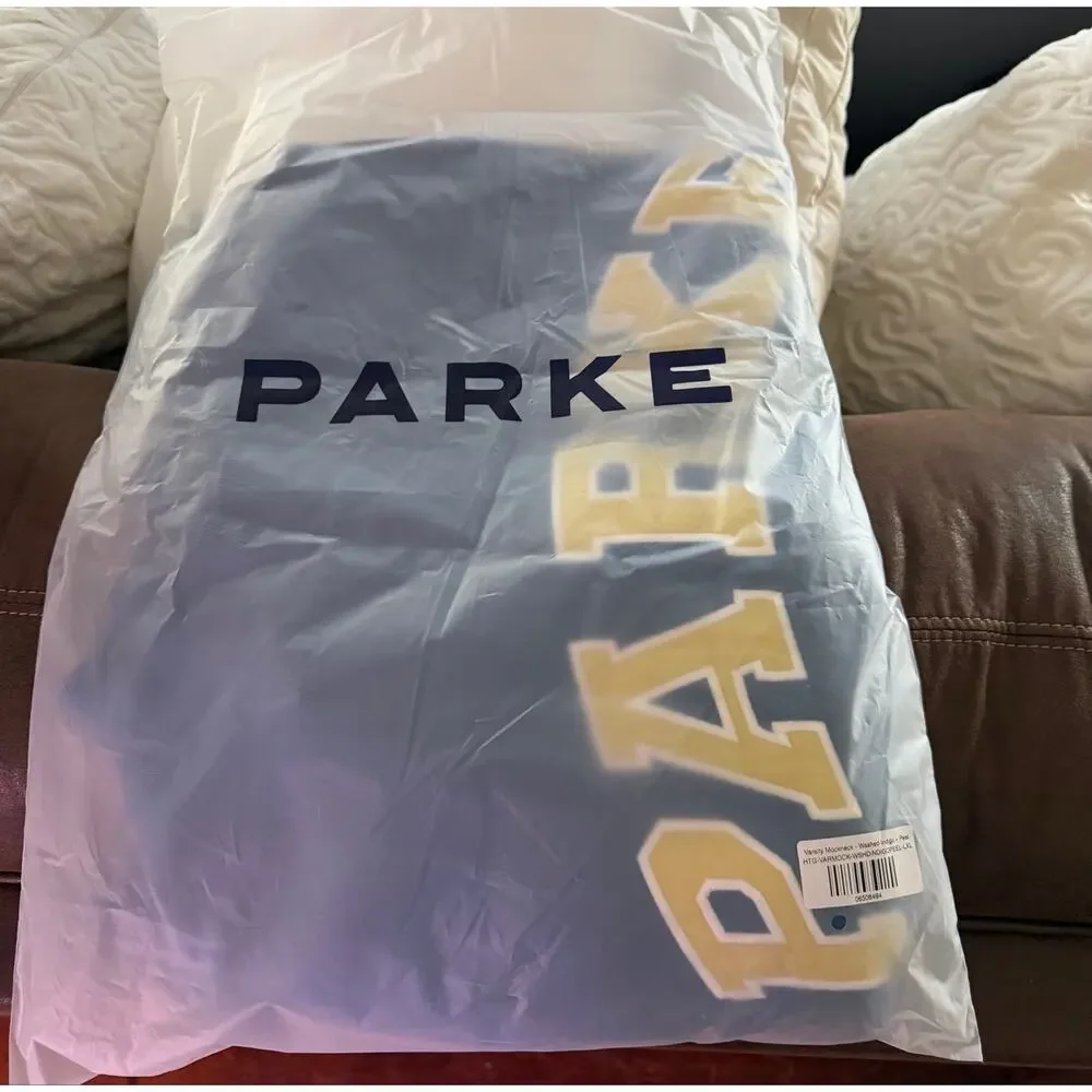 PARKE Varsity Mockneck Sweatshirt Washed Indigo Peel XL Unisex NWT - Picture 2 of 3
